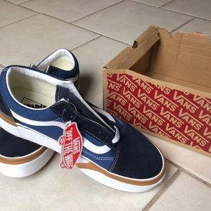 Old School Stacked Vans navy/true white platforms
